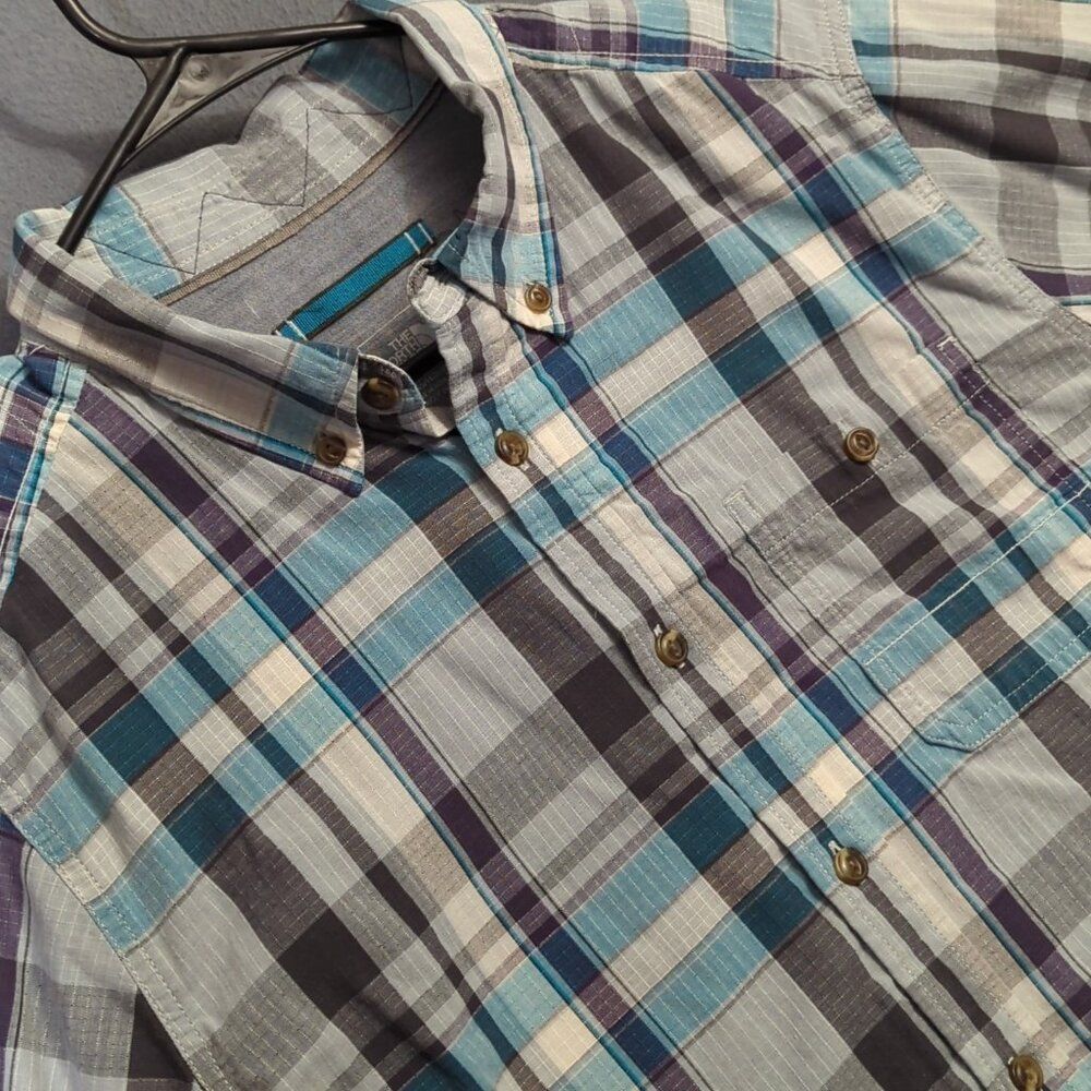 The North Face Shirt Men's L Blue Plaid Long Sleeve Button Down